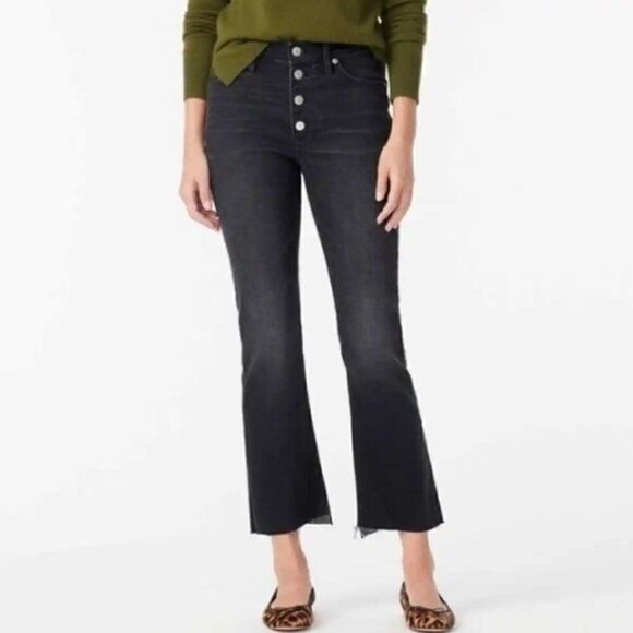 J. Crew 9" Billie Demi Boot Crop Jeans in Black Gray Button Fly Raw Hem Sz 27 - Picture 1 of 8